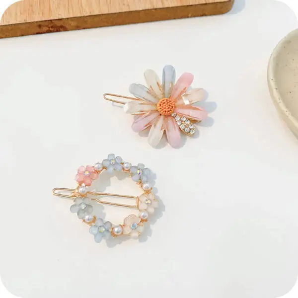 pastel flower hair clips set