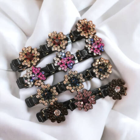 Colorful crystal clover hair clip