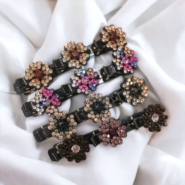 Colorful crystal clover hair clip