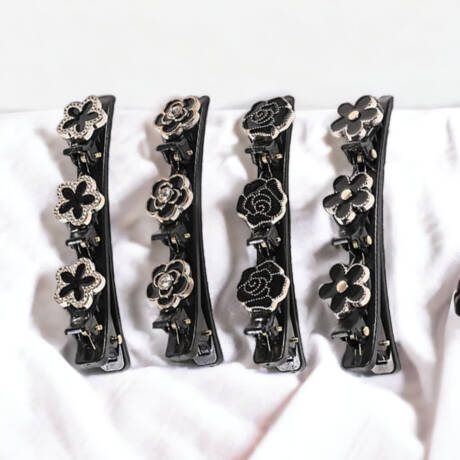 Black floral hair clips