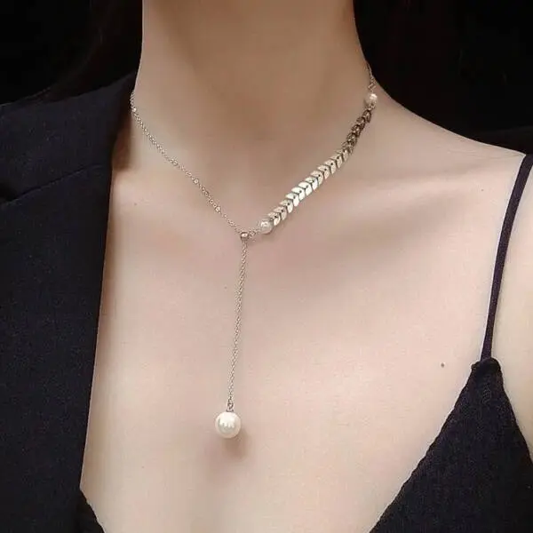 Delicate Gold Y Necklace with Pearl